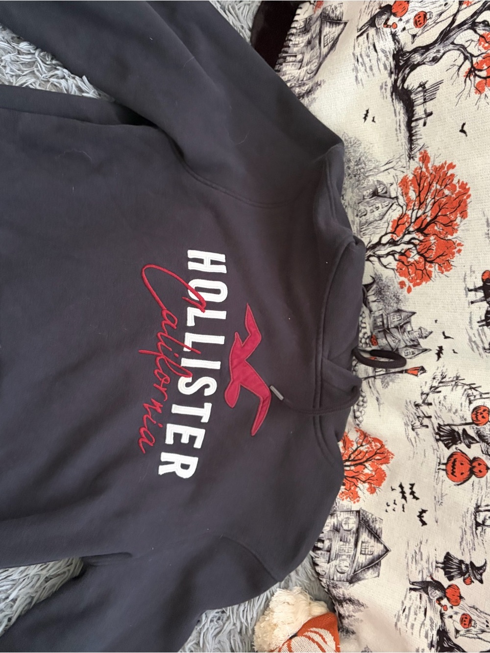 Hollister Dark Blue Pullover Hoodie with Red Logo